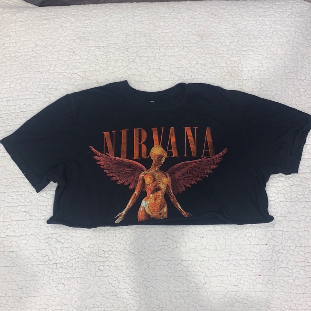 Black Nirvana Distressed Crop Top Size Large